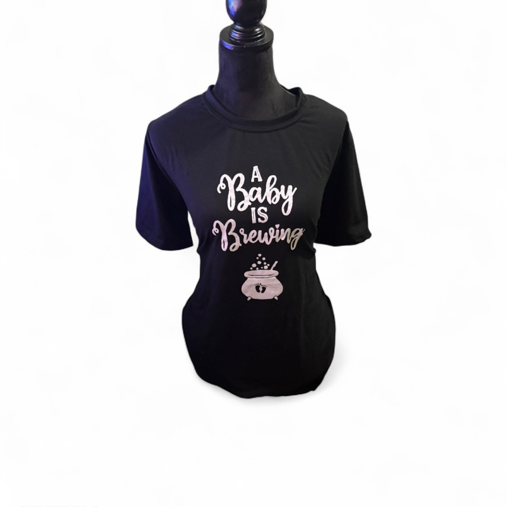 Women's Black Graphic Tee - A Baby is Brewing